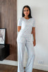 Women summer pajama set Light Blue Ribbons T-shirt + Pants